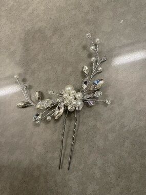 Pearl & Crystal Bridal Hair Fork - Silver Wedding Hair Accessory